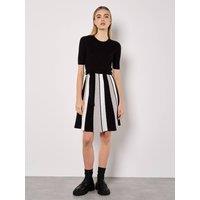 Apricot Women's Monochrome Stripe Knitted Mini Dress in Black | Size: 14