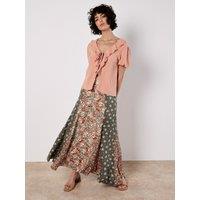 Apricot Women's Floral Patchwork Print Midi Skirt in Khaki | Size: 14