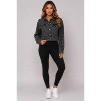 STYLEWISE Women's Distressed Detail Cropped - Denim Jacket in Grey | Size: 10