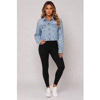 STYLEWISE Women's Distressed Detail Cropped - Denim Jacket in Blue | Size: 6
