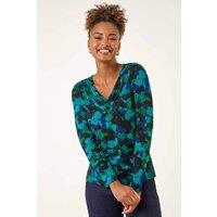 Roman Women's Printed V-Neck Stretch Top | Size: 12