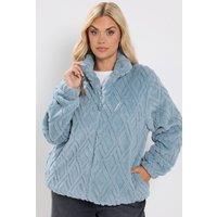 Yours Women's Textured Fleece Jacket in Blue | Size: 30-32