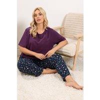 Yours Women's Heart Wide Leg Pyjamas in Purple | Size: 18-20