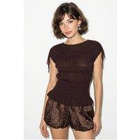 Bianco Lucci Women's Fitted Sleeveless Knit Blouse With Shoulder Tie Detail in Brown