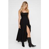 NastyGal Women's Soft Corset Broderie Lace Up Side Midi Dress in Black | Size: 16