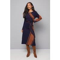 Wallis Women's Asymmetric Jacquard Knitted Dress in Navy | Size: Small