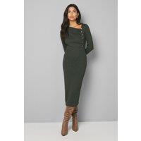 Wallis Women's Colour Block Asymmetric Knitted Dress in Dark Green | Size: Large