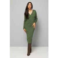Wallis Women's Petite Asymmetric Rib Knitted Dress in Olive | Size: XL