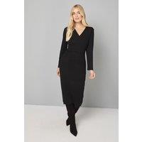 Wallis Women's Petite Knitted Button Detail Midi Dress in Black | Size: Large