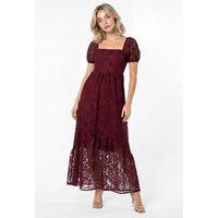 Lovedrobe Women's Floral Mesh Lace Square Neck Midaxi Dress in Grape | Size: 24