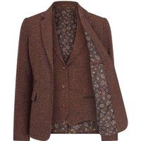 Infinity Leather Women's 2 Piece Set Herringbone Wool Tweed Check Blazer Waistcoat in Brown | Size: 12