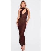 Public Desire Women's Textured Scarf Detail Cut Out Maxi Dress Chocolate | Size: 10