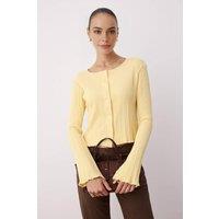 WOVCOR Women's Jacquard Ribbed Button Front Knit Blouse in Yellow | Size: Small