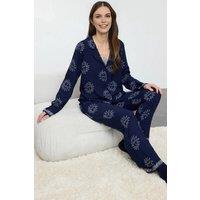 WOVCOR Women's 2- Piece Sun Patterned Viscose Woven Pajama Set in Navy | Size: 10