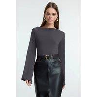WOVCOR Women's Relaxed Spanish Sleeve Flexible Knit Blouse in Dark Grey | Size: XL