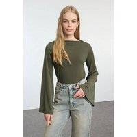 WOVCOR Women's Relaxed Spanish Sleeve Flexible Knit Blouse in Khaki | Size: Medium