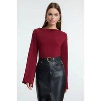 WOVCOR Women's Relaxed Spanish Sleeve Flexible Knit Blouse in Burgundy | Size: XL