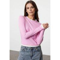 WOVCOR Women's Color Block Fitted Knit Blouse in Pink | Size: XS