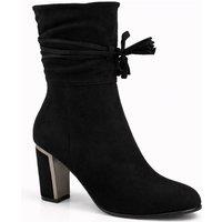 Spot On Women's Block Heel Ankle Boots with Tassel Tie Detail in Black | Size: 3