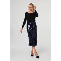 Izabel London Women's Sequin Embellished Straight Midi Skirt in Dark Navy | Size: 8