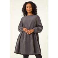 Roman Women's Petite Cord Cotton Mini Dress in Charcoal | Size: 10