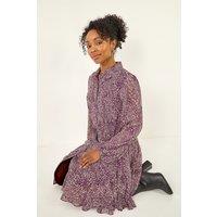 Roman Women's Petite Abstract Spot Godet Dress in Plum | Size: 18