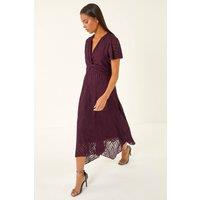 Roman Women's Petite Front Twist Jacquard Dress in Wine | Size: 8
