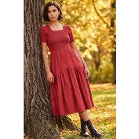 Roman Women's Knit Woven Mix Midi Dress in Copper | Size: 18