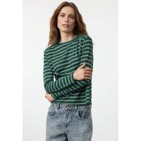 WOVCOR Women's Striped Crew Neck Knit Long Sleeve T-Shirt in Green | Size: Small