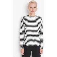 WOVCOR Women's Striped Crew Neck Knit Long Sleeve T-Shirt in White | Size: Medium