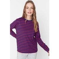 WOVCOR Women's Striped Crew Neck Knit Long Sleeve T-Shirt | Size: XS