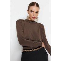 WOVCOR Women's Draped Long Sleeve Bodysuit in Brown | Size: 10