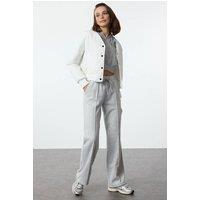 WOVCOR Women's Wide-Leg Knit Joggers with Drawstring Waist & Pockets in Grey | Size: Medium