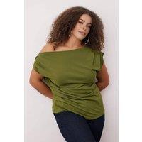 WOVCOR Women's Off the Shoulder Draped Detail Short Sleeve Top in Green | Size: 4XL