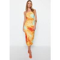 WOVCOR Women's Abstract One Shoulder Midi Occasion Dress | Size: Small