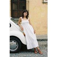 WOVCOR Women's Ruched Square Neck Thick Strap A-Line Maxi Dress in White | Size: 14