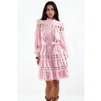 MSN Collection Women's Belted Lace Mini Dress in Baby Pink | Size: XL