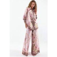 MSN Collection Women's Floral Satin Shirt & Wide-Leg Pants Set | Size: Small