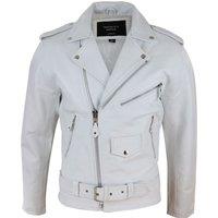 TruClothing Men's Cowhide Motorcycle Cross Zip Biker Jacket in White | Size: Small