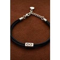 Outrage London Men's Silver Stainless Steel Engravable Black Cord Bracelet