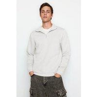 WOVCOR Men's Men's Half-Zip Stand Collar Sweatshirt in Ecru | Size: Large