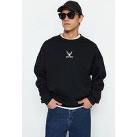 WOVCOR Men's Animal Embroidered Crew Neck Sweatshirt in Black | Size: XL