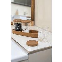 Living and Home 3Pcs Glass Storage Jar Cork Canister Dispenser Cotton Bud Floss Container Organiser Set with Lids & Tray in Clear