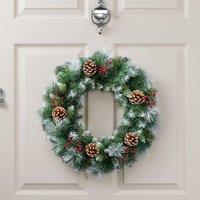 Christow Christmas Wreath Frosted Pine Cone Berry Door Decoration 45cm (S) or 60cm (L) in Green | Size: Small