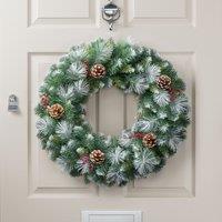 Christow Christmas Wreath Frosted Pine Cone Berry Door Decoration 45cm (S) or 60cm (L) in Green | Size: Large