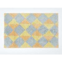 Homescapes Harlequin Pattern Yellow & Grey Cotton Bath Mat