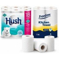 Freedom Rhino Kitchen Paper 24 Rolls + White 3-Ply Toilet Tissues 18 Rolls