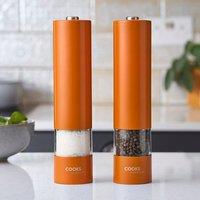 Cooks Professional Electric Salt & Pepper Mill Set Stainless Steel Automatic Grinder in Orange