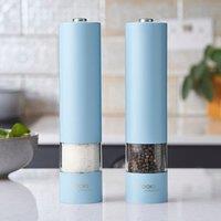 Cooks Professional Electric Salt & Pepper Mill Set Stainless Steel Automatic Grinder in Blue