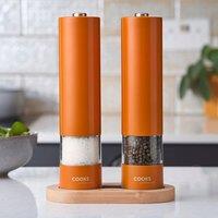 Cooks Professional Electric Salt & Pepper Mill Automatic Grinder with Bamboo Base in Orange